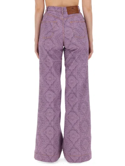 Etro High Waist Flare Fit Wide Leg Jeans In Purple