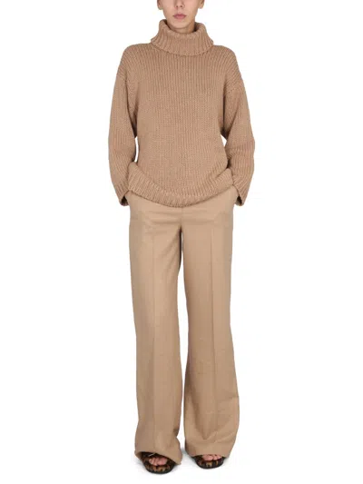 Red Valentino High-waisted Wide-leg Trousers Front Pleats In Neutral