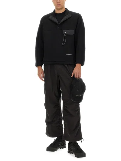 And Wander High-collared Fleece Pullover With Textured Finish In Black