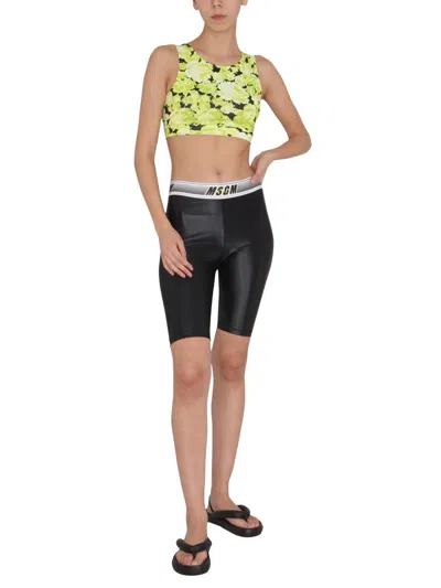 Msgm Floral Print Cropped Top In Green