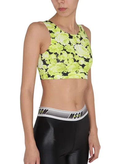 Msgm Floral Print Cropped Top In Green