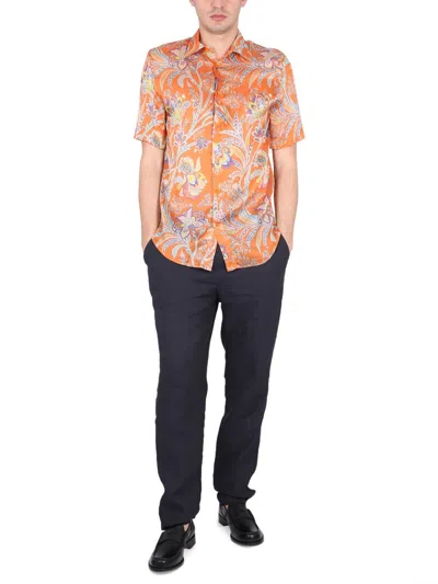 Etro Men Floral Print Shirt In Orange
