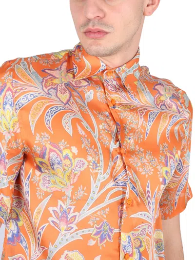 Etro Men Floral Print Shirt In Orange