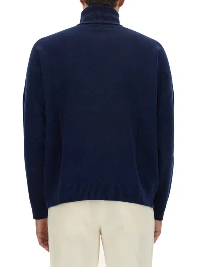 Maison Kitsuné Turtleneck Sweater With Cuffs And Hem In Blue