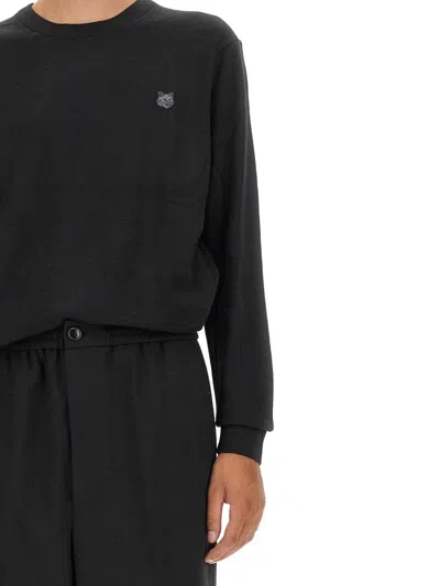 Maison Kitsuné Fox Patch Jersey With Classic Crew Neckline In Black