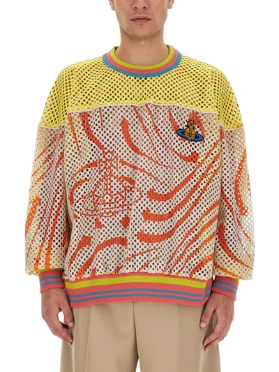 Vivienne Westwood Oversize Mesh Knit Sweater In Yellow