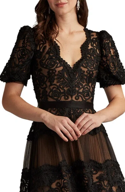 Tadashi Shoji Belline Embroidered Chiffon Midi Dress In Black