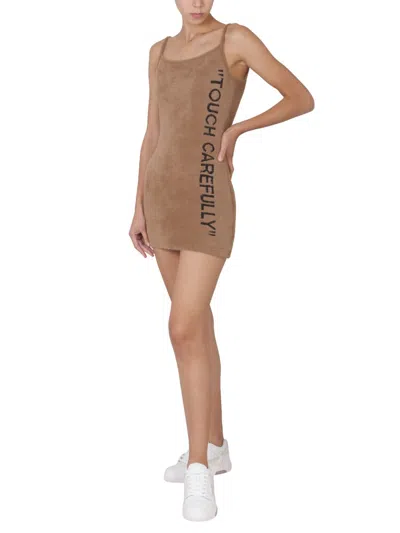 Off-white Logo Printed Mini Dress In Brown