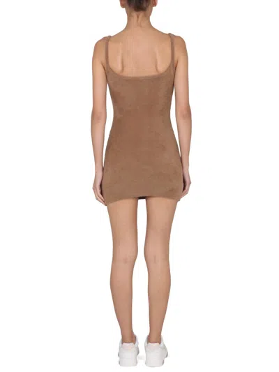Off-white Logo Printed Mini Dress In Brown