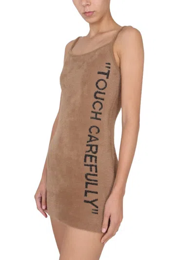 Off-white Logo Printed Mini Dress In Brown