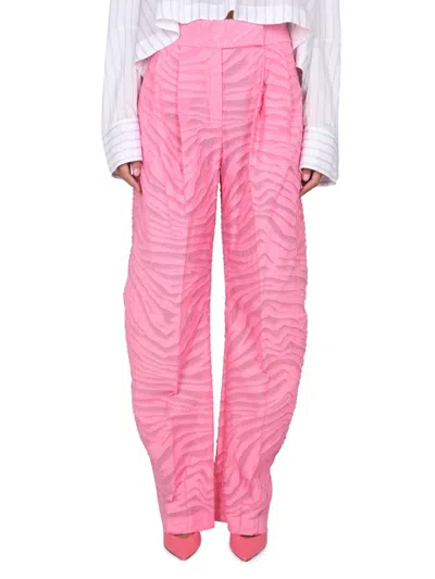 Attico Wide-leg Cotton Blend Pant With Zebra Motif In Pink