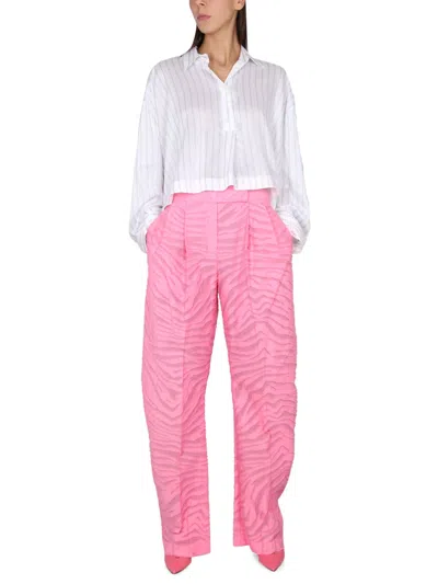 Attico Wide-leg Cotton Blend Pant With Zebra Motif In Pink