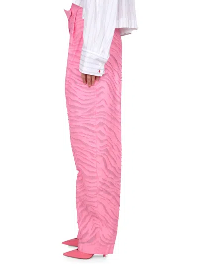 Attico Wide-leg Cotton Blend Pant With Zebra Motif In Pink