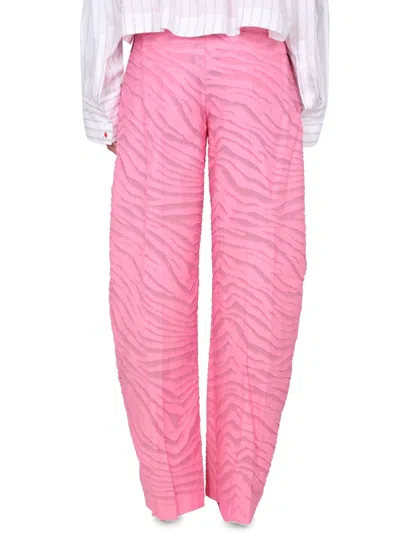 Attico Wide-leg Cotton Blend Pant With Zebra Motif In Pink