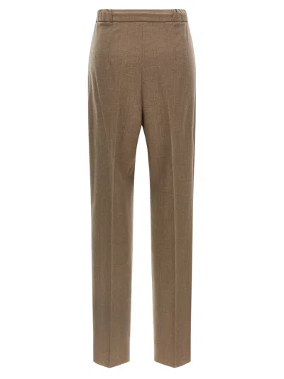 Max Mara Waistband Pleated Front Side Pockets Trousers In Brown