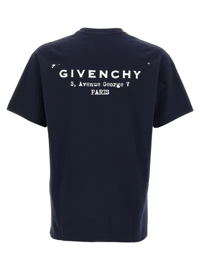 Givenchy Navy Cotton T-shirt With Bold White Logo Print In Blue