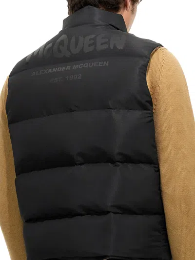 Alexander Mcqueen Men's Graffiti Logo Print Down Vest In Black