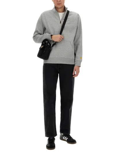 Carhartt Half Zipper Sweatshirt Ribbed Cuffs In Gray