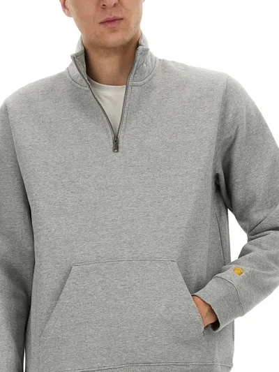 Carhartt Half Zipper Sweatshirt Ribbed Cuffs In Gray