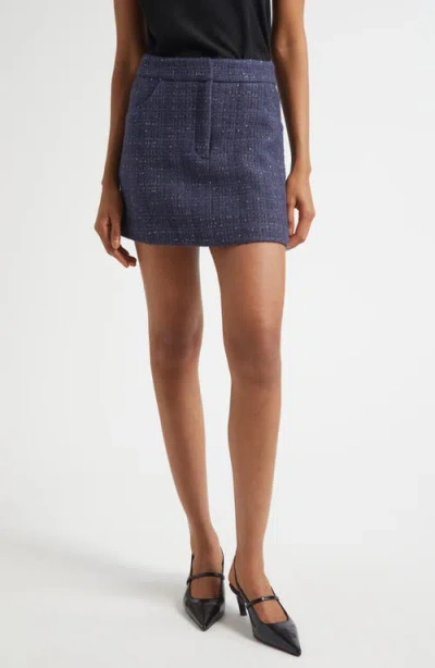 Emporio Armani Lurex Tweed Mini Skirt With Micro Sequins In Blue