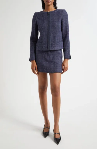 Emporio Armani Lurex Tweed Mini Skirt With Micro Sequins In Blue