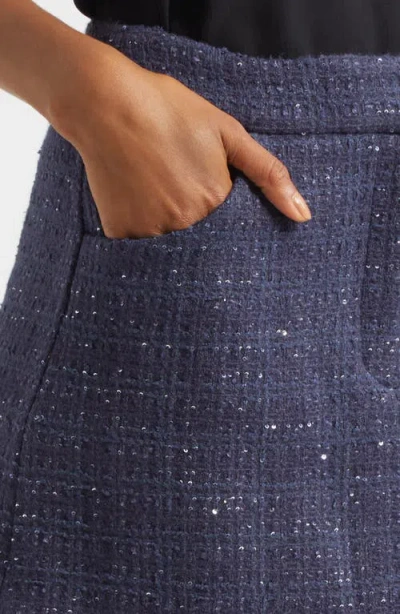Emporio Armani Lurex Tweed Mini Skirt With Micro Sequins In Blue