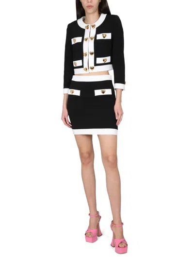 Moschino Cropped Jacket With Heart-shaped Buttons In Black