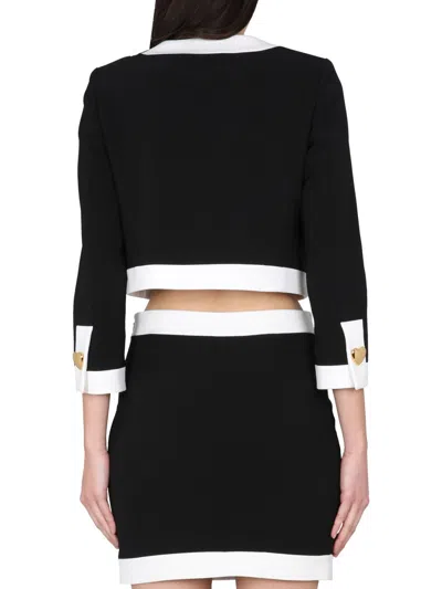 Moschino Cropped Jacket With Heart-shaped Buttons In Black