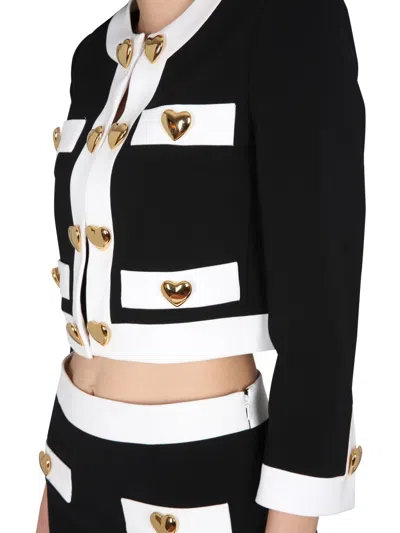 Moschino Cropped Jacket With Heart-shaped Buttons In Black