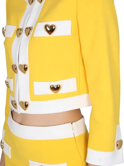 Moschino Women's Heart Buttons Crepe Jacket In Yellow