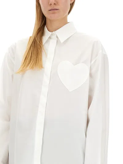 Moschino Heart Patch Collared Shirt In White