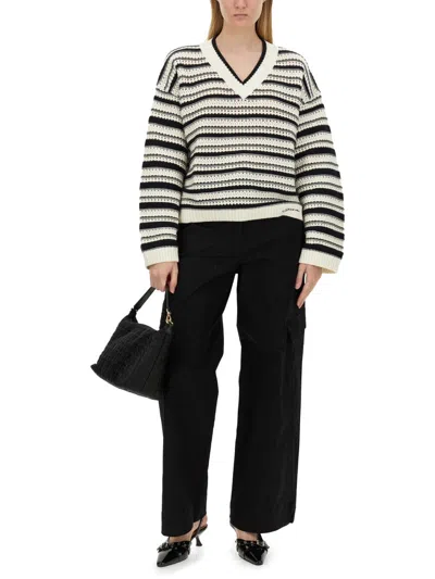 Ganni Checked Canvas Trousers For Men In Black