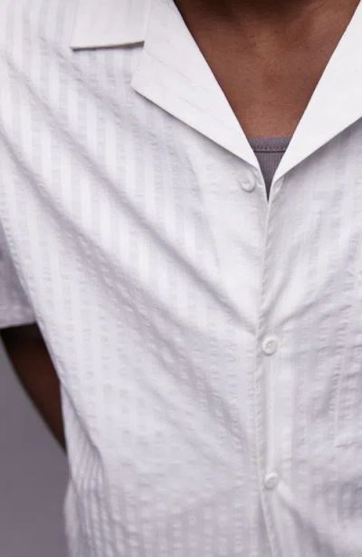 Topman Solid White Stripe Seersucker Camp Shirt In White