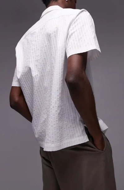 Topman Solid White Stripe Seersucker Camp Shirt In White