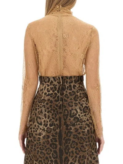 Dolce & Gabbana Women High Neck Blouse In Brown