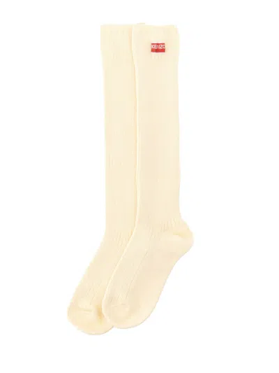 Kenzo High Socks With Logo Patch In Yellow