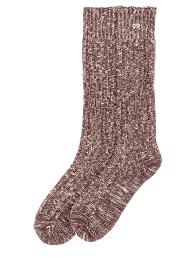 Ganni High Socks. In Burgundy