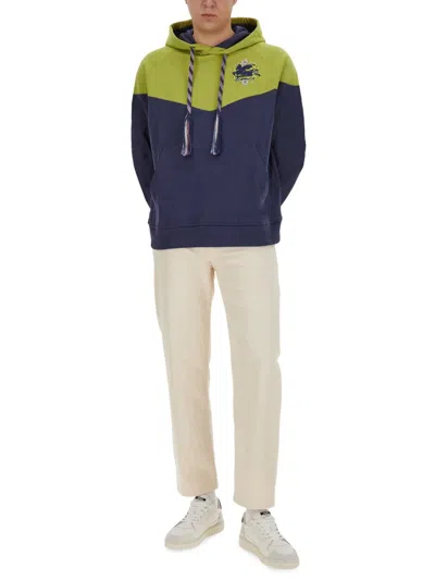 Etro Logo Hooded Sweatshirt Kangaroo Pocket In Blue