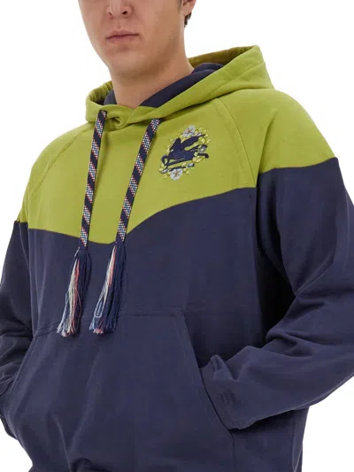 Etro Logo Hooded Sweatshirt Kangaroo Pocket In Blue