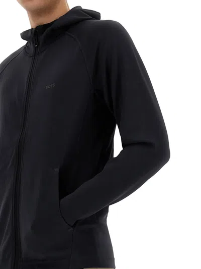 Hugo Boss Active Stretch Zip-up Hoodie In Black
