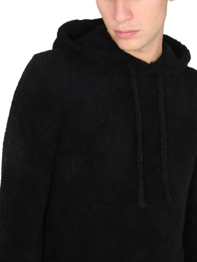 Ten C Drawstring Hooded Sweater With Ribbed Details In Black