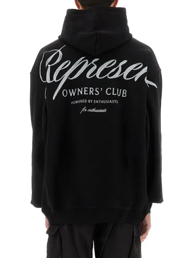 Represent Black Hoodie With Logo Lettering Detail On The Front And Maxi Logo Print On The Rear In Cotton Man In Black