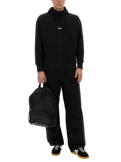 Msgm Hooded Sweatshirt Kangaroo Pocket In Black