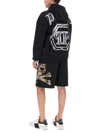 Philipp Plein Graphic Print Hooded Oversize Sweater In Black