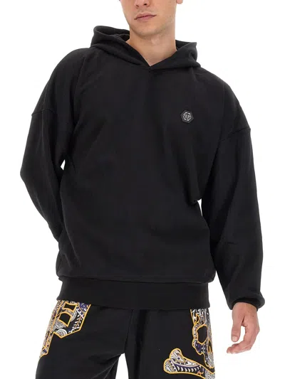 Philipp Plein Graphic Print Hooded Oversize Sweater In Black