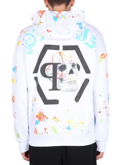 Philipp Plein Graphic Print Hoodie Multicolor Splatter In White