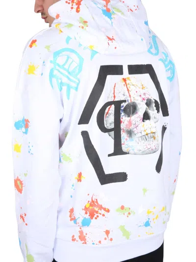 Philipp Plein Graphic Print Hoodie Multicolor Splatter In White
