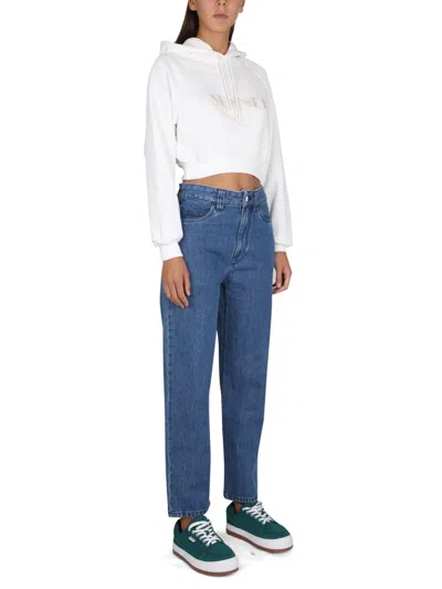 Sunnei Cropped Hoodie With Drawstring In White