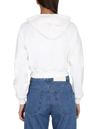 Sunnei Cropped Hoodie With Drawstring In White