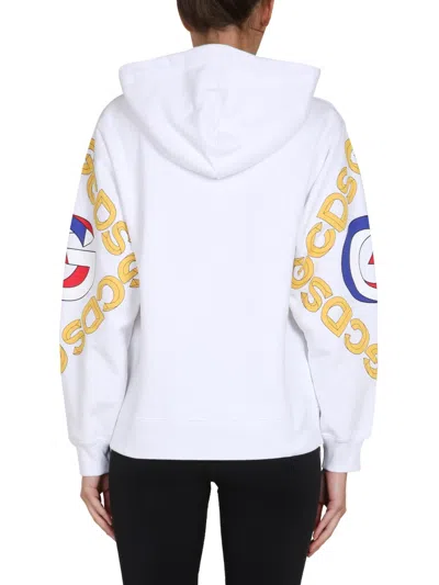 Gcds Logo Cotton Hoodie In White